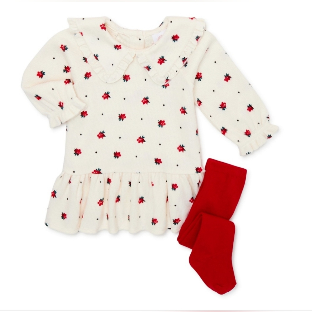 Baby Girl Dress and Tights Outfit Set